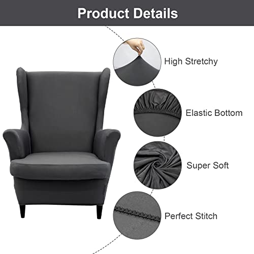Qelus Wing Back Slipcover Chair Cover,Plush Chair Covers Armchair,Furniture Covers Protector for Living Room Bedroom Decoration (Dark Gray) - Image 2