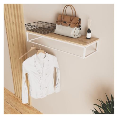MOB-IN Etagère penderie Murale Bois et métal Blanc 90x28,5cm