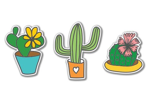 Cacti Set Cute Vinyl Sticker - Car Phone Helmet - Select Size