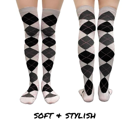 Image of COUVER Women's Thigh High /Over Knee Fashion Argyle Socks, Medium, 1 Pair