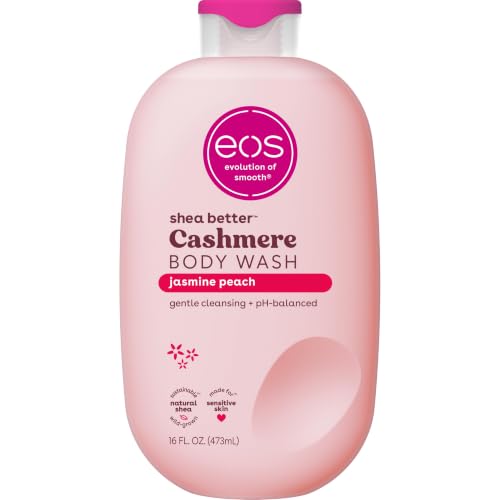 eos Cashmere Body Wash – Jasmine Peach, Moisturizing Body Wash, Creamy Gel Formula, with Shea Butter, Glycerin, Vitamin E, pH Balanced, Sensitive Skin, Vegan, 16 fl oz