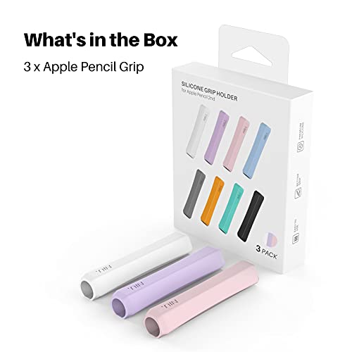 Image of NIUTRENDZ 3 Pack Silicone Grip for Apple Pencil 2 & Apple Pencil Pro & Apple Pencil (USB-C) Ergonomic Design Protective Case Cover Sleeve (White + Purple + Pink)
