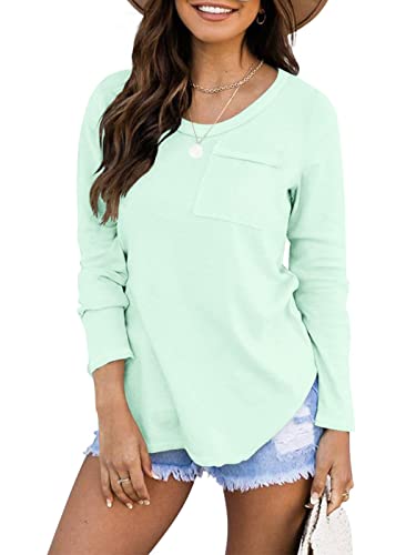 REORIA Pull à manches longues pour femme à col rond avec poche Vert clair Taille XXL Cover