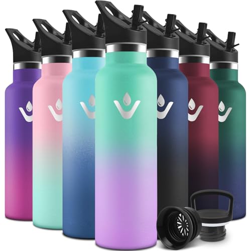 Motswedi Botella Termica, 750ml Doble Aislamiento, Botella Agua Termica, Termo Sin BPA, Cantimplora Infantil, Reutilizable, Cantimplora para Deporte, Viaje, Escuela, Exterior, Verde Morado