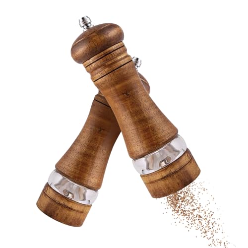 Homshsjhkis 2 unidades moinho de pimenta, núcleo de cerâmica espessura ajustável, moinho sal pimenta manual madeira, pimenteiro moinho especiarias uso doméstico profissional para moer, cominho, sésamo