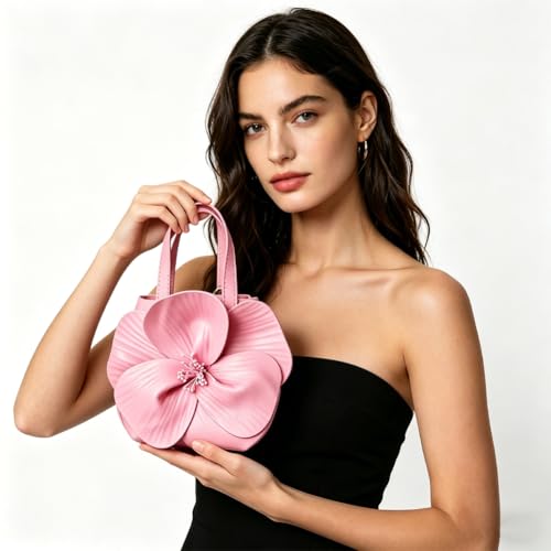 Image of Mini Flower Evening Purse Floral Clutch Purses for Women PU Leather Evening Handbag with Chain Wedding Party Prom