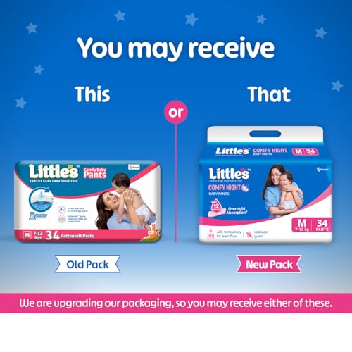 Image of Little's Baby Diapers M Size (Medium) Pants Style | 7-12 kg | 34 Count | Comfy Nights Baby Diaper Pants with Leakage Guard & Upto 12 Hours Absorption (34 Count, Pack of 1)