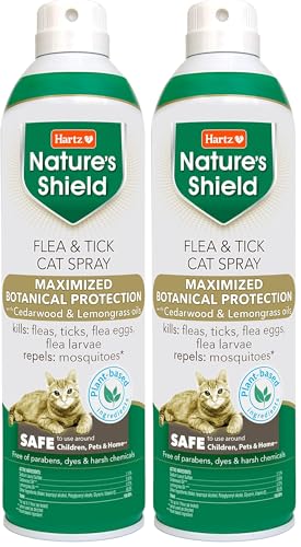 Image of Hartz Nature's Shield Flea & Tick Spray Treatment for Cats with Cedarwood and Lemongrass Oil, 14 Ounces (Pack of 2)