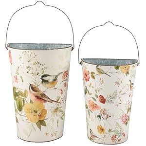 Primitives by kathy chickadees wall bucket set  urban country home decor