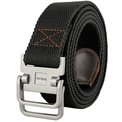 Plus Size 39-75'' Mens Belt Double Ring Canvas Web Fabric Belt Casual Work Tactical Black