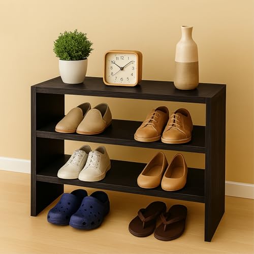 Enigmatic Woodworks Wooden Shoe Rack for Home, Chappal Slippers Organizer Stand I 3-Tier I Finish-Suede DIY (Wenge)