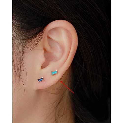18G Tiny Rectangle Stud Earrings for Women Girls 925 Sterling Silver Hypoallergenic Minimalist Cute Small Studs Cartilage Tragus 3mm Ball Screw Back Dainty Birthstone Jewelry Gifts Christmas Birthday2