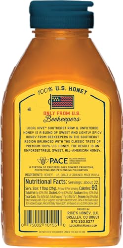 Image of Local Hive Southeast Raw & Unfiltered - 16 oz | 100% Pure U.S. Honey | Natural Sweetener Sourced from American Bees & Beekeepers | Sweet Lightly Spicy Flavor | Ideal for Tea, Baking & Cooking