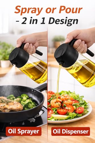 Image of JB'S LAND Cooking Oil Sprayer Bottle 2 in 1 Oil Dispenser and Sprayer 470ml Glass Non Drip Leak Proof Fine Mist Olive Oil Spray for Kitchen Air Fryer BBQ Salad