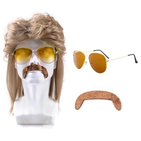 Bettinay Brown Mullet Wig Set for Retro Looks Cover