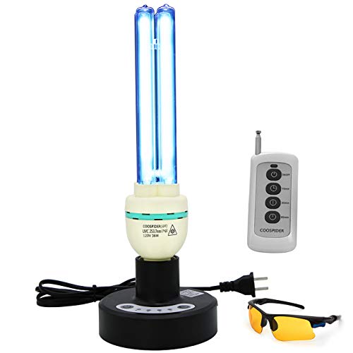 UV Germicidal Lamp UVC Bulb UV-C Light Ozone Free 253.7nm Sterilization Disinfection Timer 15 30 60 Minutes Remote Control CTUV-36