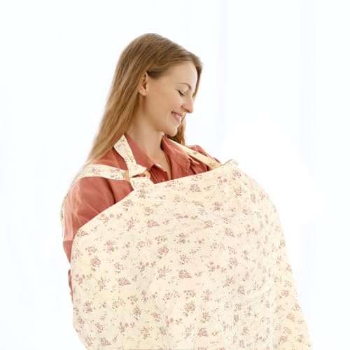 ManFaiSky Muslin Nursing Cover for Baby Breastfeeding - Lightweight & Breathable Breast Feeding Covers for Women, Adjustable Strap Multi-use Nursing Apron with Full Privacy, Floral