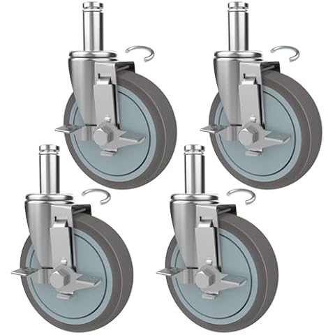 VVOKGO 5 Inches Stem Casters for Wire Shelving Racks, Heavy Duty Wheels with Brakes Swivel Scaffolding Wheels Replacement Set of 4 Metro Shelving Wheels Non-Marking Grip Ring Casters(0.866 x 2-3/16") Cover