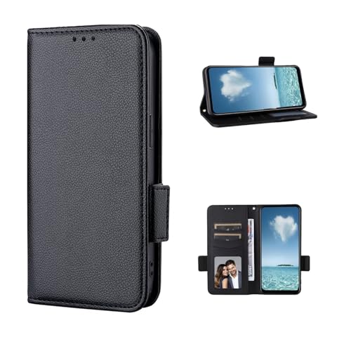 COQUE Funda para Doogee Note 56 Plus Solapa Lichi Cierre Magnético de Succión Lateral (Resistente Golpes) con Ranura Tarjetas-Negro