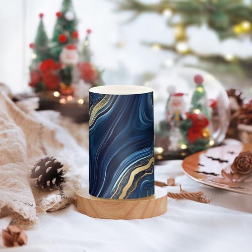 Image of Navy Golden Marble Flickering Flameless Candles LED Battery Operated with Remote Timer Pillar Candles for Home Birthday Wedding Christmas Decor, Set of 2