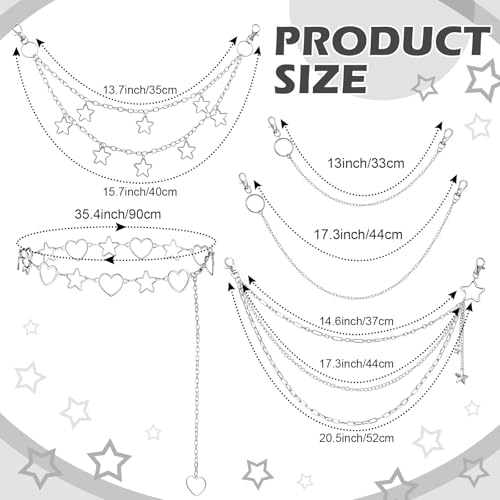 Jadive 5 Pieces Chain Belt Jeans Pants Pocket Waist Multi-Layer Hip Hop Metal Wallet Chain for Men Women3