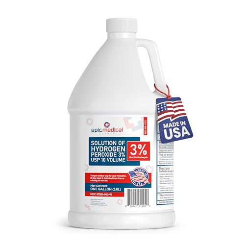 Epic Medical Supply 3% Hydrogen Peroxide - First Aid Antiseptic & Multipurpose Cleaner - Topical Wash For Cuts, Scrapes And Minor Cuts - H2O2 Hydrogen Peroxide 3 Percent Usp Solution (1 Gallon)