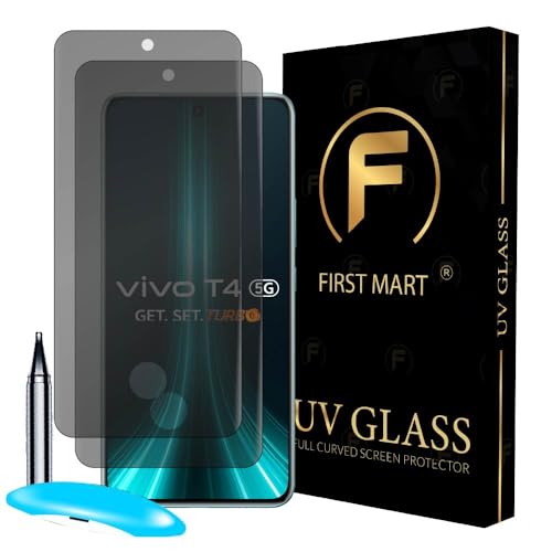 Image of FIRST MART Anti-Spy UV Tempered Glass for Vivo T4 | 9H Curved Display Screen Guard, Fingerprint Compatible | Pack of 2