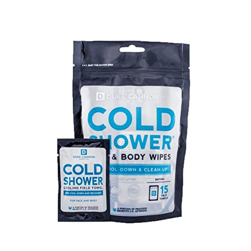Duke Cannon Supply Co. - Cold Shower Field Towels, Cold Shower (15 Individually Wrapped) Face and Body Wipes to Provide a Cold Shower Feeling