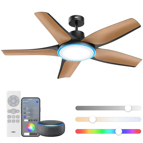 Dreo Smart Ceiling Fans with Lights, Low profile Ceiling Fan with Alexa/App, 52'' Dimmable Lighting & Color Tuning, RGB Ambient Light for Living Room,
