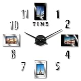 Larsa Home, Frameless 3D Analog DIY Wall Clock Adjustable Size Large Modern Sticker Numbers with Photo Frames Mirror Finish for Home, Living Room, Bedroom, and Office Decoration (Black and White)