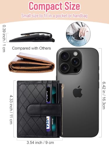 Women's Wallet Built-in Anti-Loss Tracker, RFID Blocking Small Compact Card Holder Wallet for Women Soft PU Leather Bifold Pocket Wallet Ladies Mini Purse with Zipper Pocket, ID Window (Black)4