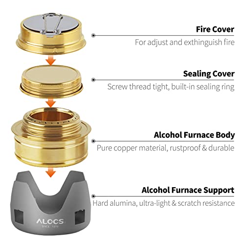 Alocs Mini Alcohol Stove, Ultralight Brass Spirit Burner With Aluminium Stand, Portable Alcohol Burner Stove For Backpacking Camping Hiking Picnic, Included Storage Bag #TOP2
