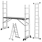 Ollewiellan Gerüst 4-in-1, Leitergerüst, Arbeitsgerüst, 150 kg, Silber