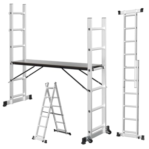 Ollewiellan Gerüst 4-in-1, Leitergerüst, Arbeitsgerüst, 150 kg, Silber