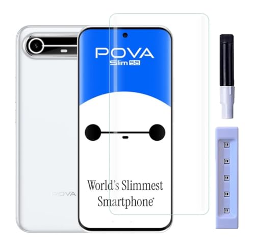 Image of FabekeeUV Tempered Glass Screen Protector Guard Compatible For Tecno Pova Slim 5G (6.78 Inch, Pack of 1) Full Adhesive UV Curved Case Friendly HD Clarity with easy installation kit