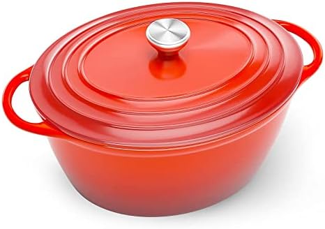 HUABANG Enameled Cast Iron Dutch Oven with Lid,Cast Iron Pot, Diameter Suitable For All Kinds of Cookware and Induction Cooker,Dishwasher,Suitable for Making Food (5.3 Quart, Cerise Oval)