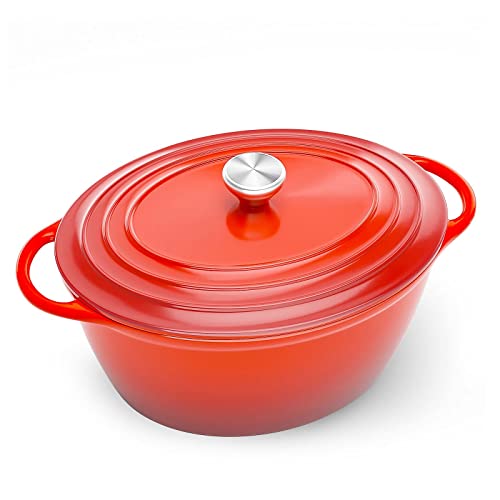 Huabang Enameled Cast Iron Dutch Oven With Lid,Cast Iron Pot, Diameter Suitable For All Kinds Of Cookware And Induction Cooker,Dishwasher,Suitable For Making Food (5.3 Quart, Cerise Oval) #TOP25