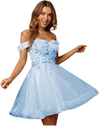 Off Shoulder Homecoming Dresses 3D Flowers Tulle Cocktail Dress for Teen Mini Ball Gown Dress 2024