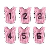 PATIKIL Fußball Leibchen Fussball Herren Trainingsweste, 6 Stück Mannschaftssport Umkehrbare Nummerierte Fussballtraining Leibchen mit Gürtel für Volleyball Kinder 27 Zoll Rosenrot
