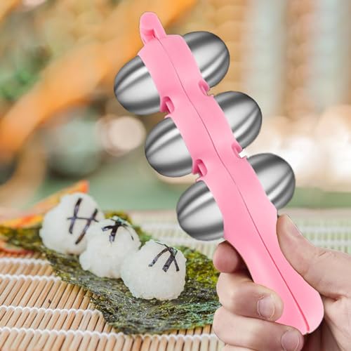Rice Ball Mould Shaker, 304 Stainless Steel Rice Ball Maker Shaker, Diy Rice Roll Shaker Sushi Making Kit with Spoon, Onigiri Mold Kitchen Mold Tools, Sushi Balls Maker Moulds for Home Kitchen, Pink