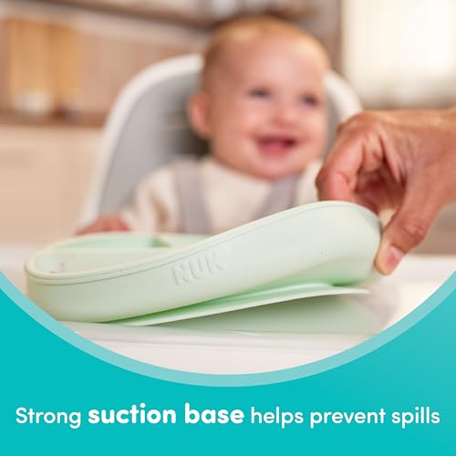 Image of NUK Silicone Baby Tableware Bundle, Includes 1 Plate, 1 Bowl, 1 Cup, & 1 Spoon, Durable Suction Feature Helps Reduce Spills, Microwave-Safe, BPA-Free