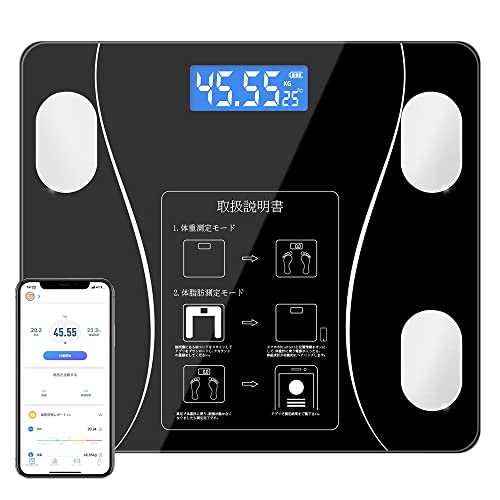 FRACARKOS 体重計 スマホ連動 体組成計 スマホで管理 24項目を測定 高精度センサー 強化ガラス採用 Bluetooth 日本語アプリ 体重 体脂肪率 BMI 体内水分 骨量 筋肉 ボディスケール iOS/Android対応