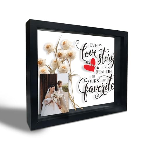 Large Shadow Box Frame, Black Shadow Box with 10 DIY Adhesive Dots, Shadow Box Display Case for Tabletop and Wall Display, Engagement Wedding Gift, Home & Office Decoration (10.6