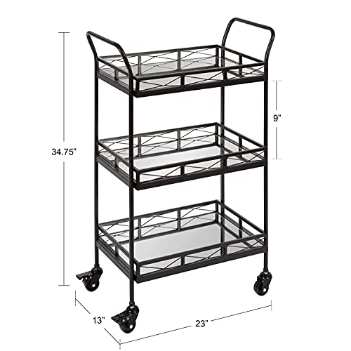 Image of Kate and Laurel Ketia Modern Metal Bar Cart; 23 x 13 x 34; Black; Glamorous Three Tier Bar Cart for Display and Storage