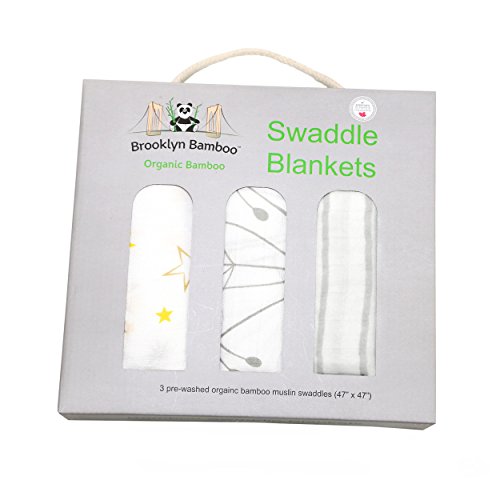 Brooklyn Bamboo | Swaddle Receiving Blankets | Extremely Soft Swaddling Blankets | Organic & Hypoallergenic | Unisex Infant & Toddler Layette | 3 Pack Assorted Pattern Set