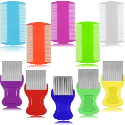 10 Pcs Head Hair Comb Including 5 Pieces Hair Comb Double Sided 5 Pieces Removal Dandruff Comb Hair Grooming Comb with Metal Teeth (Orange, Blue, Purple, White, green)