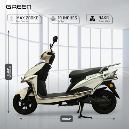 Image of Green Invicta Low Speed Electric Scooter with Steel Frame Non RTO 60KM Range White with Portable Charger