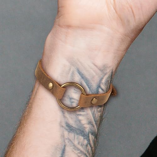 SPUNKYsoul Buckle or 5 Wrap Leather Circle Bracelet - Adjustable Boho-Inspired Leather Bracelet for Women & Men, Unique Distressed Jewelry with Symbolic Circle, Ideal for Everyday Wear & Gifting2