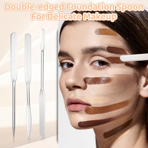 Qianyu 3 Stück Foundation Spatula Kosmetik Mischspatel Make up Rührstab Edelstahl Professional Make-up Gesichtsspatel für Foundation Lippenstifte Concealer Lidschatten Kosmetische