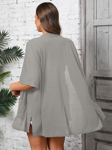 Image of AusLook Plus Size Cardigan for Women Short Sleeve Lightweight Open Front Shrug with Pockets for Dresses and Layering 1X-5X